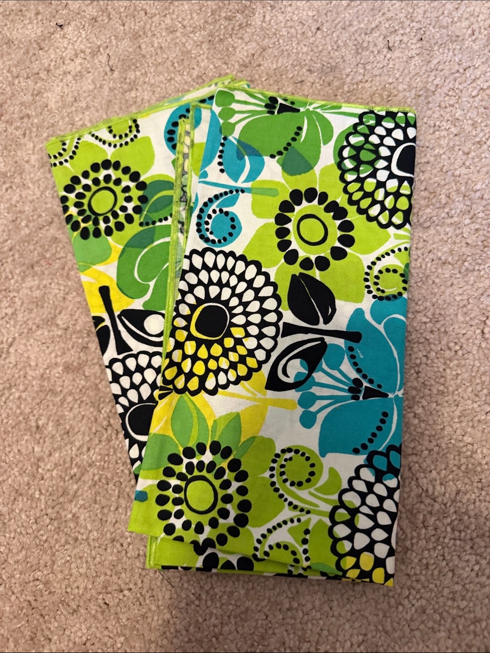Bright Floral Cotton Napkins in Lime, Teal, Black
